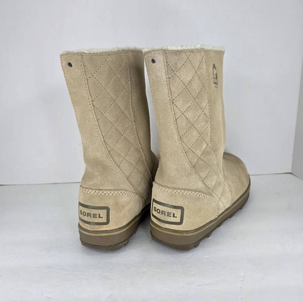 Sorel Women’s Glacy Winter Boots Size 7 Brown Tan Suede Waterproof Boots Slip on